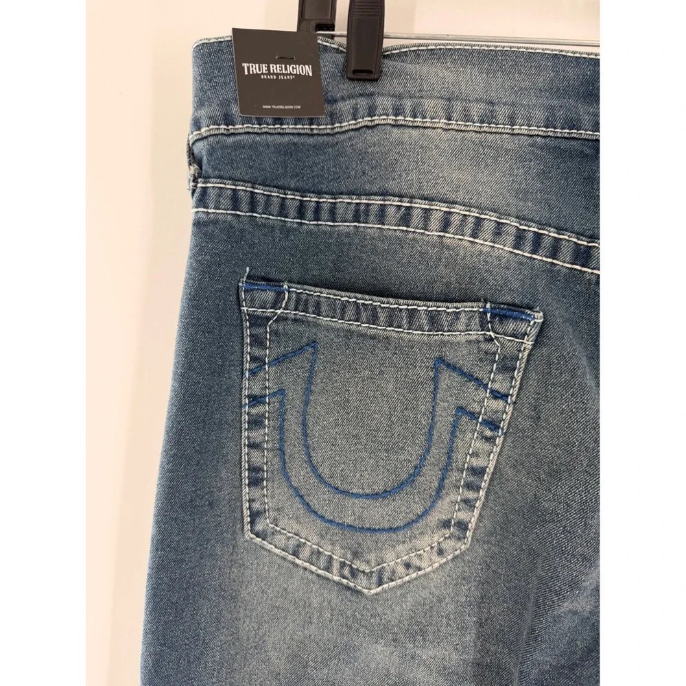 True Religion Ricky Relaxed Straight Mens Jeans Blue Big T No Flap 36X34 NEW